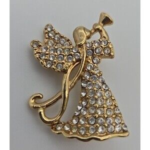Monet Brooch Angel Rhinestone Pave Pin Figural Trumpet Christmas Jewelry‎ Signed
